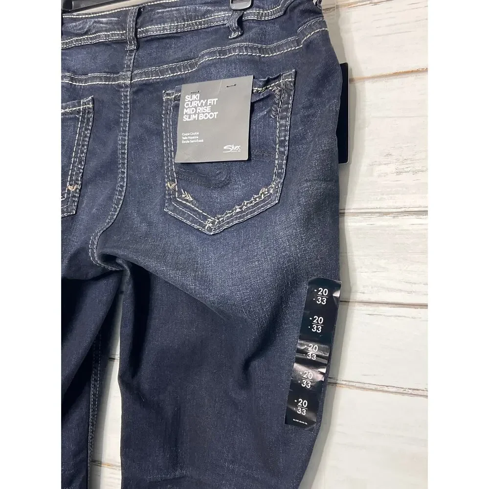 Silver Jeans Suki Slim Boot Power Stretch Jeans Plus Size 20W Dark Wash